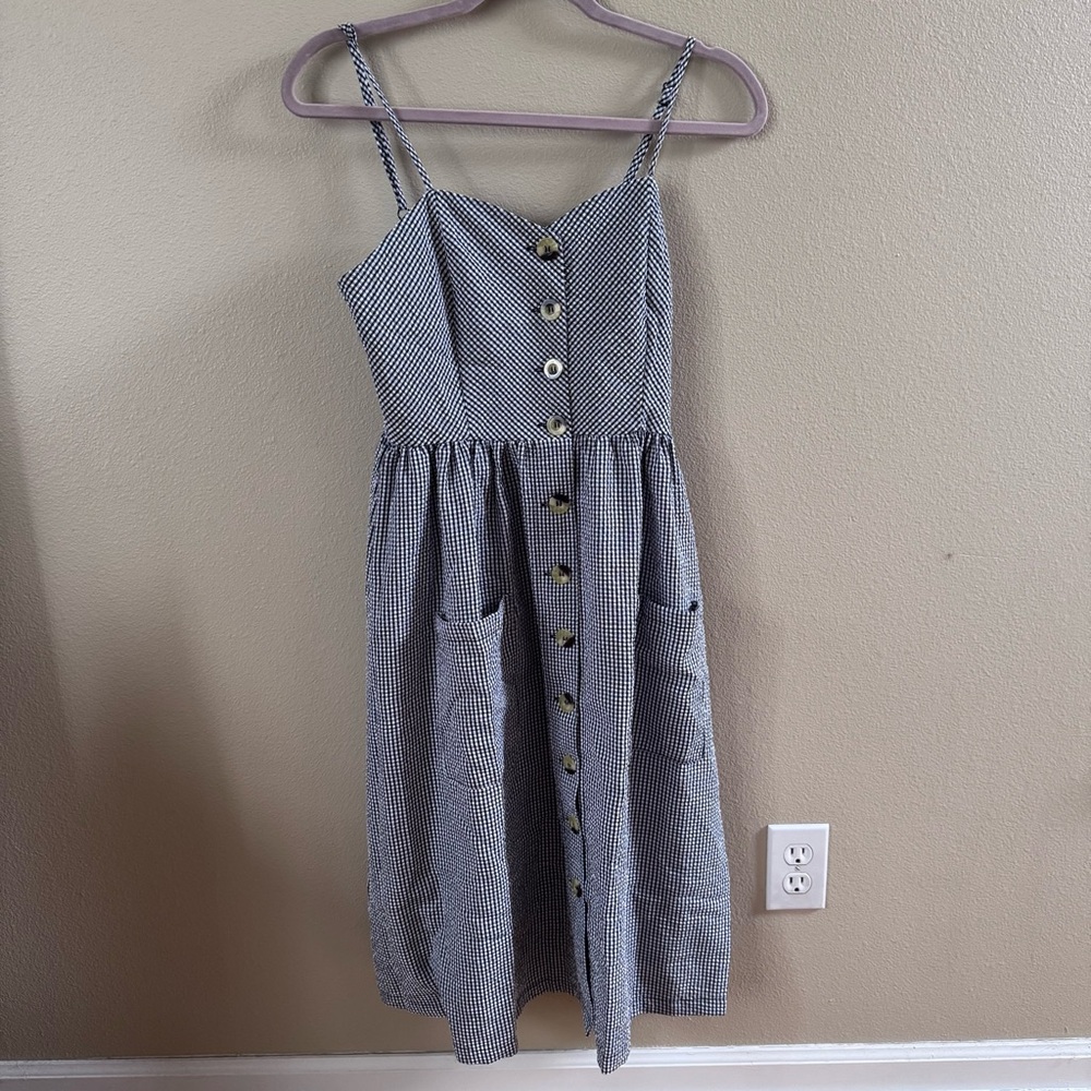 Black and White Gingham Button-Down Dress